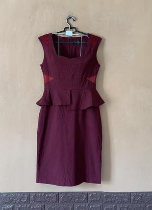 Классическое строгое платье платья размер s m вискоза бордового цвета1 фото