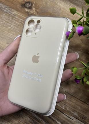 Чехлы silicone case full+camera iphone 11 pro закрытый низ и защищенная камера бежевый apple