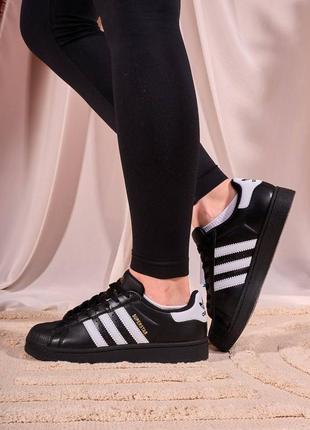 Жіночі кросівки adidas superstar black premium1 фото