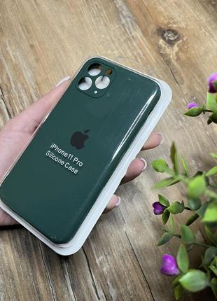 Чехлы silicone case full+camera iphone 11 pro закрытый низ и защищенная камера apple зеленый