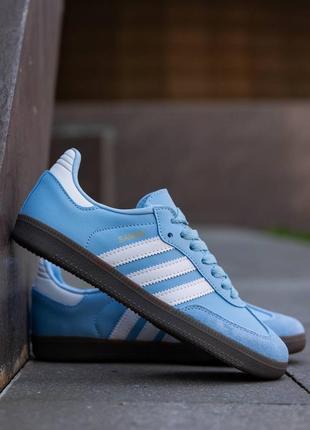 Женские голубые кеды adidas samba argentina blue6 фото