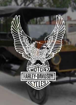 Наклейка на авто / мото / вітрину на скло кузов "логотип с орлом harley davidson motor" білий колір
