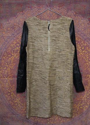 Платье-свитер меланж с контрастными кожаными рукавами2 фото