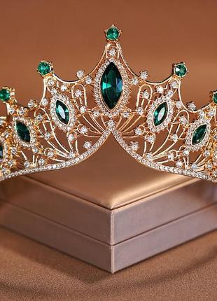 Корона #50 диадема метал зеленые камни