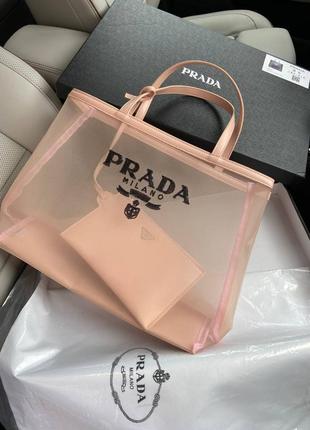 Сумка шопер сітка в стилі prada персикова