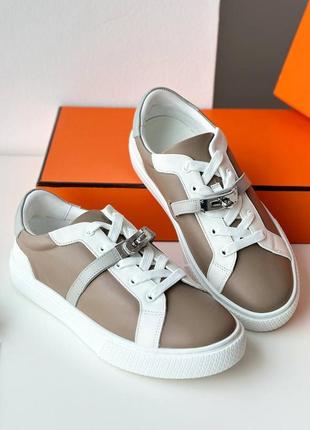 Кросівки в стилі hermes parfum беж чорні1 фото