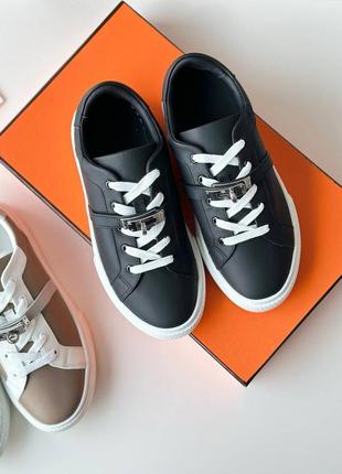 Кросівки в стилі hermes parfum беж чорні4 фото