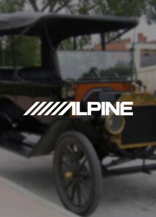 Наклейка на авто / мото / витрину на стекло кузов "логотип надпись alpine" белый цвет