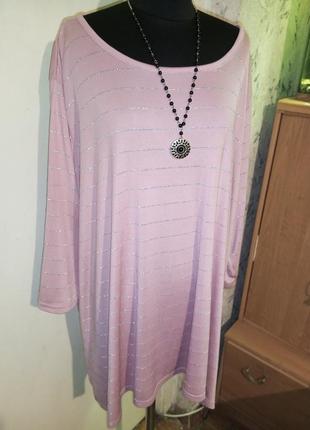 Стрейч,трикотажная,асимметричная блузка-футболка с люрексом,мега батал,janina2 фото