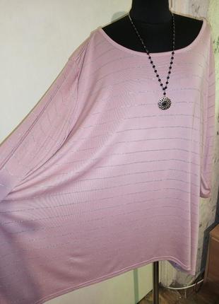Стрейч,трикотажная,асимметричная блузка-футболка с люрексом,мега батал,janina