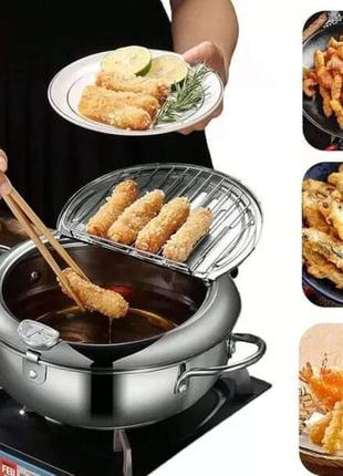 Фритюрница fryer pot 3,2л маленькая фритюрница из нержавеющей стали, жаровня с термометром