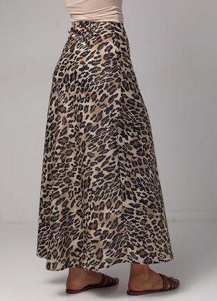 Длинная атласная юбка с леопардовым узором - коричневый цвет, s (есть размеры)2 фото