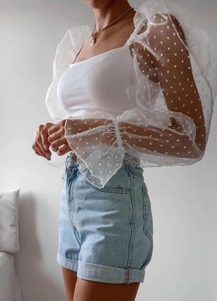 Топ майка блуза з рукавами з органзи прозорими білий m l zara 5584/426
