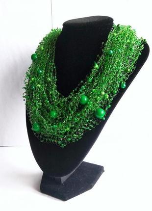 Изумрудное воздушное колье зеленое ожерелье купить лучший подарок красивое колье зеленое ожерелье6 фото