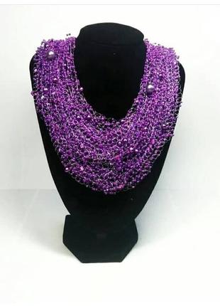 Воздушное колье фиолетовое длинное фиолетовое ожерелье из бисера купить украина на подарок2 фото
