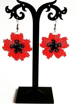 Серьги мак  из бисера лучший подарок маки из бисера