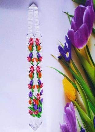 Длинное цветочное колье гердан тюльпаны очень приятный подарок белоснечный цветочный гердан10 фото