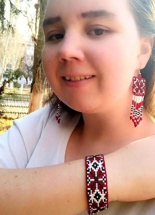 Червоний жіночий браслет в українському стилі, широкий браслет до вишиванки5 фото