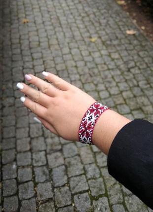 Червоний жіночий браслет в українському стилі, широкий браслет до вишиванки8 фото