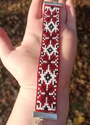 Червоний жіночий браслет в українському стилі, широкий браслет до вишиванки3 фото