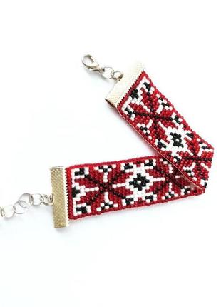 Красный женский браслет в украинском стиле, широкий браслет к вышиванке2 фото