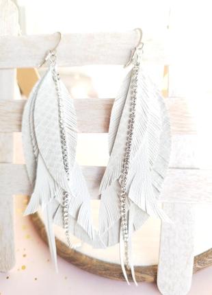 Серьги из кожи серьги перьев, кожаные серьги