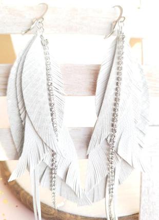 Серьги из кожи серьги перьев, кожаные серьги