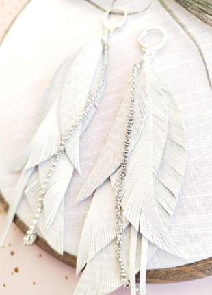 Серьги из кожи серьги перьев, кожаные серьги