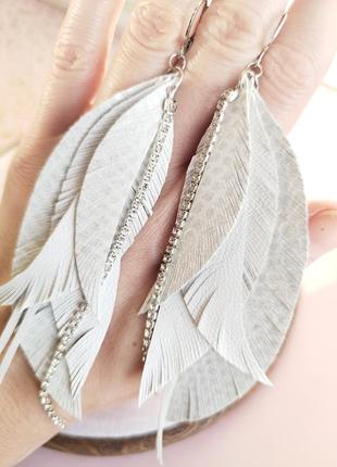 Серьги из кожи серьги перьев, кожаные серьги