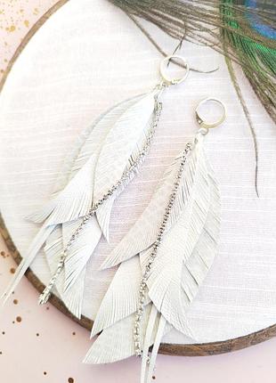 Серьги из кожи серьги перьев, кожаные серьги