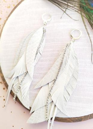 Серьги из кожи серьги перьев, кожаные серьги