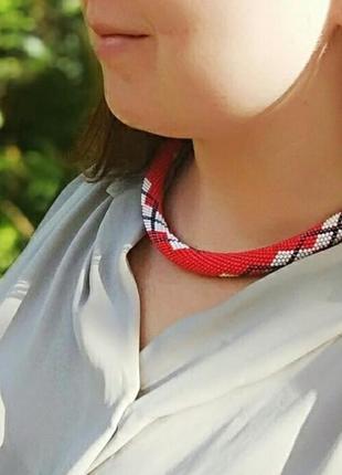 Жгут-колье красное ожерелье  из бисера подарок женщине бисерное колье6 фото