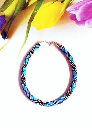Жгут синий в стиле burberry лучший подарок ожерелье из бисера4 фото