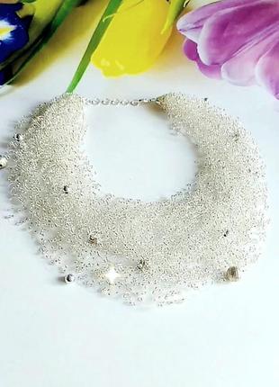 Блискуче кольє срібне кольє ручної роботи з бісеру найкращий подарунок