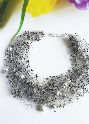 Серебрянное воздушное ожерелье эксклюзивный подарок шикарное колье6 фото