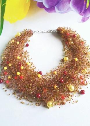 Воздушное колье коричневых оттенков стильное ожерелье на подарок7 фото