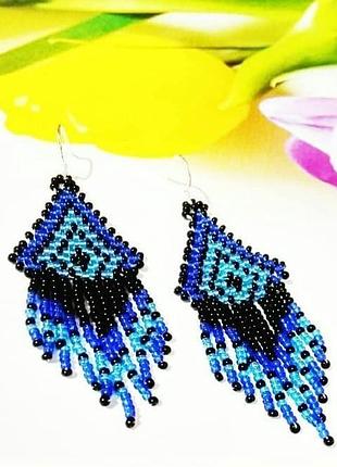 Серьги из бисера синие эксклюзивный дизайн красивые серьги на подарок