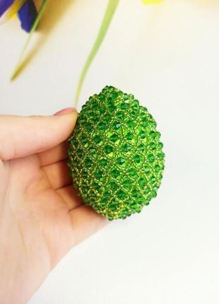 Зелене ексклюзивне яйце з бісеру з підставкою, кращий подарунок на великдень3 фото