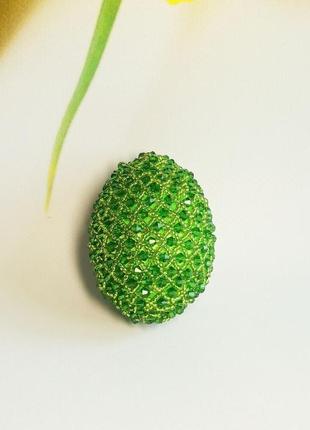 Зелене ексклюзивне яйце з бісеру з підставкою, кращий подарунок на великдень6 фото