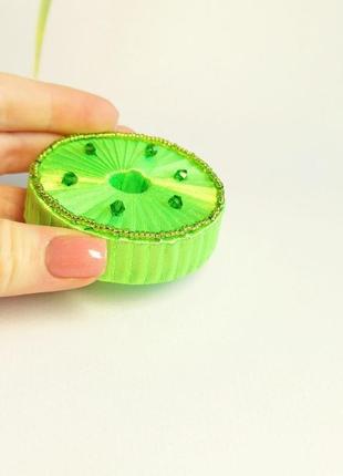 Зеленое эксклюзивное яйцо из бисера с подставкой, лучший подарок на пасху5 фото
