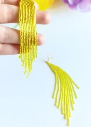 Сережки з японського бісеру toho сережки ручної роботи жовтий10 фото