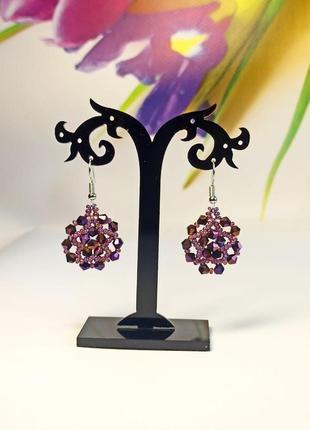Сережки фіолетові блискучі красиві сережки ручної роботи на подарунок3 фото
