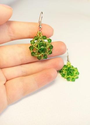 Серьги зеленые блестящие красивые серьги ручной работы на подарок3 фото