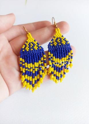 Серьги жолто-голубые, серьги в украинском стиле из бисера, подарок девушке6 фото