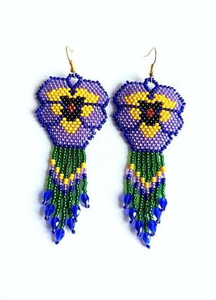 Красиві сережки з бісеру, подарунок дівчині, сережки братки