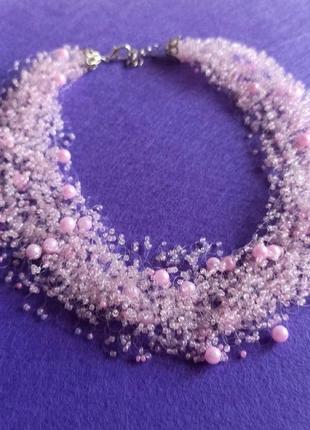 Нежное розовое колье воздушное, ожерелье на подарок, шикарное колье для нее3 фото
