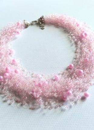 Нежное розовое колье воздушное, ожерелье на подарок, шикарное колье для нее4 фото