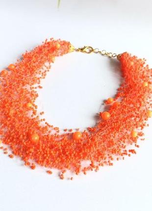 Яркое оранжевое колье, воздушное ожерелье на подарок, оранжевое украшение2 фото