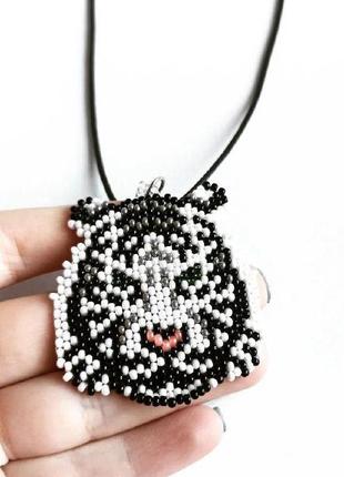 Кулон тигр из бисера, кулон на подарок, белый тигр из бисера на подарок