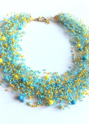 Желто-голубое колье, ожерелье в украинском стиле, колье на день победы6 фото